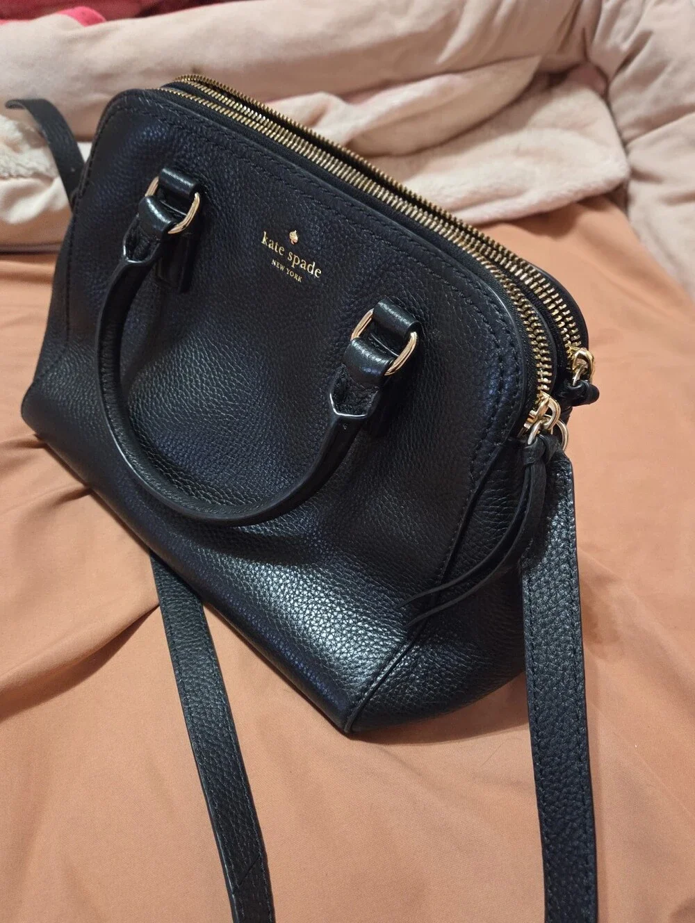 kate spade Black Pebbled Leather Satchel with Gold Hardware
